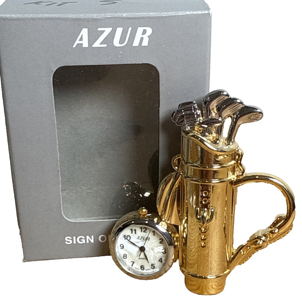 Azur Miniature Quartz Watch Analog Golf Bag Gold New In Box